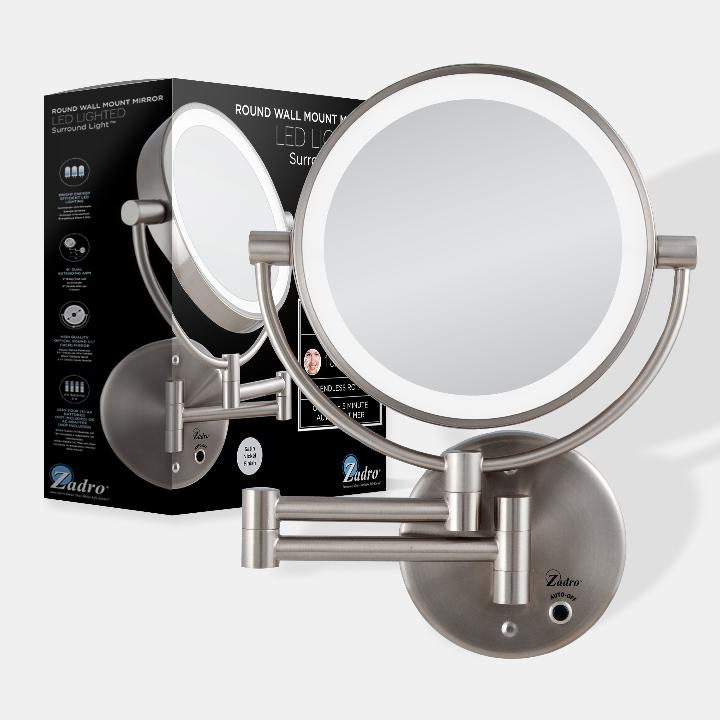 Lighted Wall Mounted Makeup Mirror with Magnification & Cordless