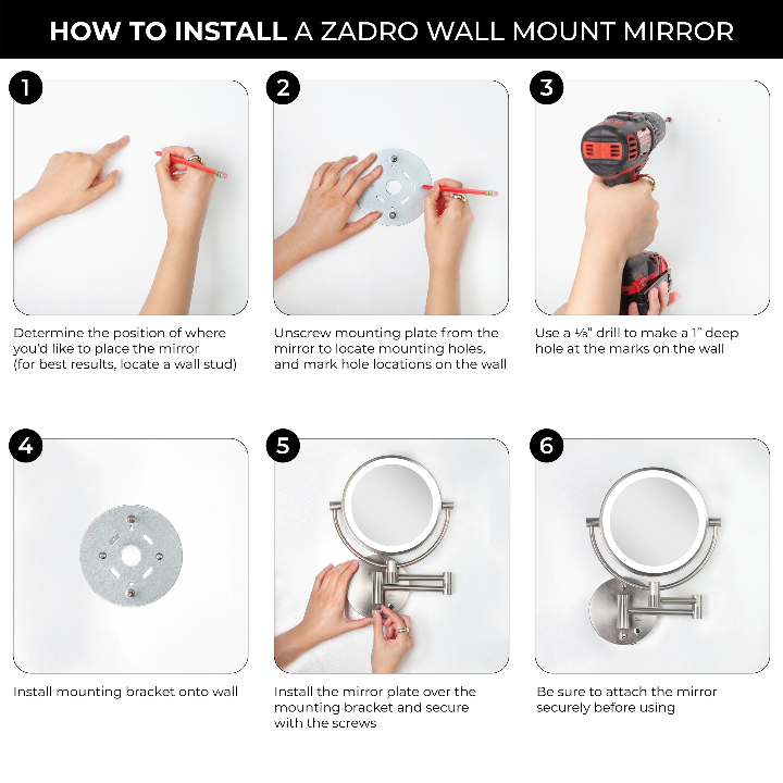 Lighted Wall Mounted Makeup Mirror with Magnification & Cordless