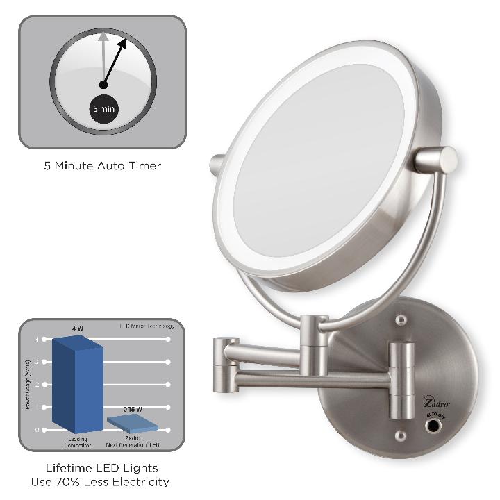 Lighted Wall Mounted Makeup Mirror with Magnification & Cordless