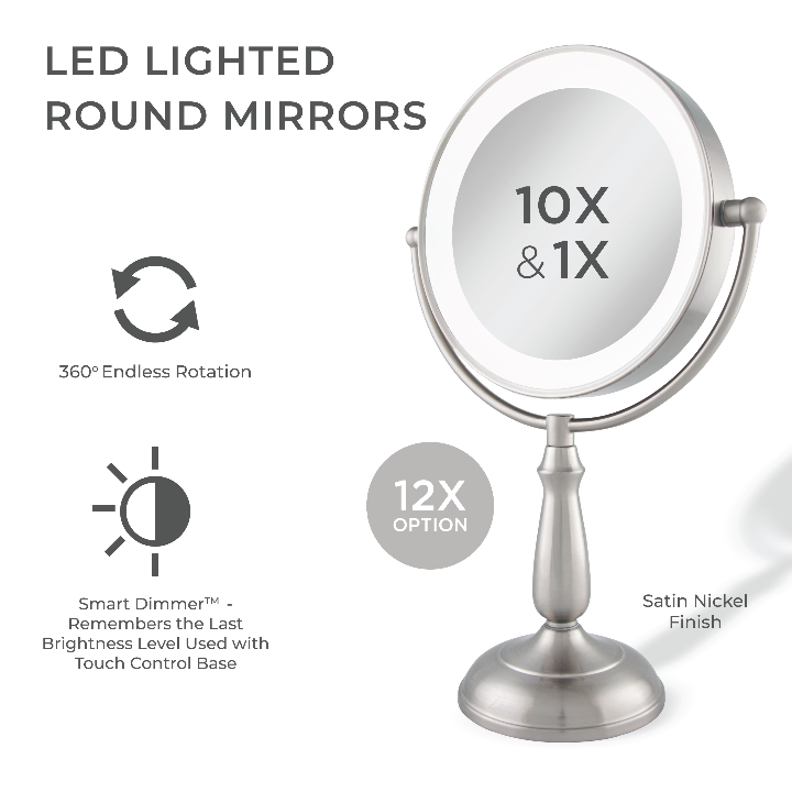 Lighted Makeup Mirror with Magnification & Touch Base