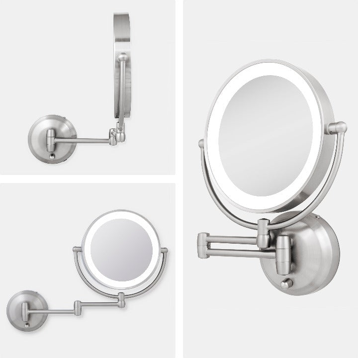 Lighted Wall Mounted Makeup Mirror with Magnification & Extendable Arm
