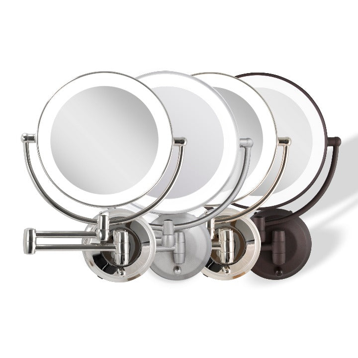 Lighted Wall Mounted Makeup Mirror with Magnification & Extendable Arm