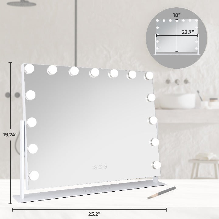 15 Led Light Bulb Horizontal Hollywood Makeup Mirror - 25" X 20”