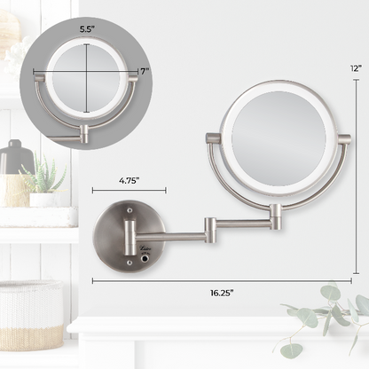 Lighted Wall Mounted Makeup Mirror with Magnification & Cordless