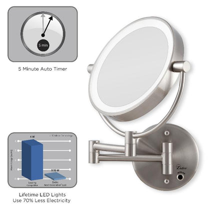 Lighted Wall Mounted Makeup Mirror with Magnification & Cordless