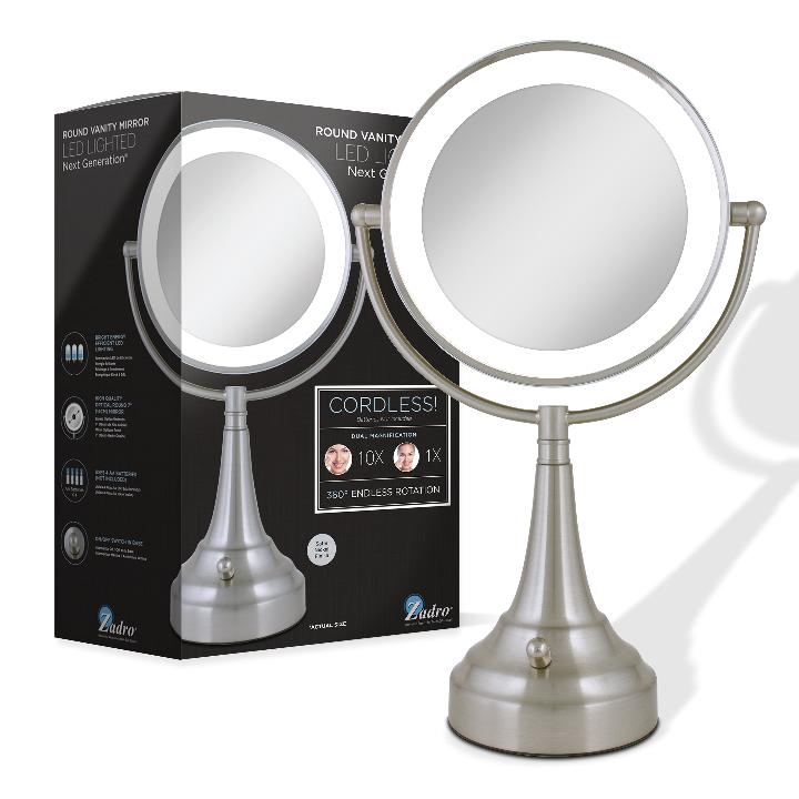 Lighted Makeup Mirror with Magnification & Battery/Cordless