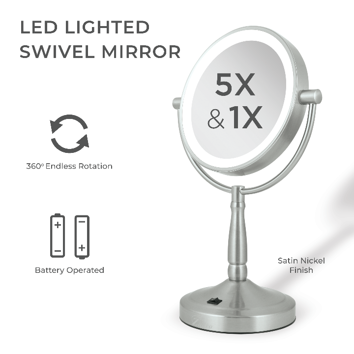 Lighted Makeup Mirror with Magnification & Cordless
