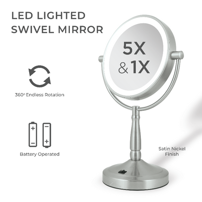 Lighted Makeup Mirror with Magnification & Cordless