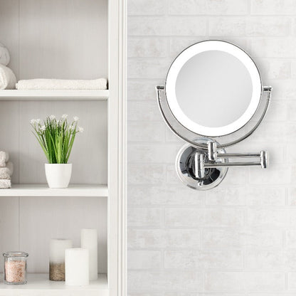 Lighted Wall Mounted Makeup Mirror with Magnification & Extendable Arm