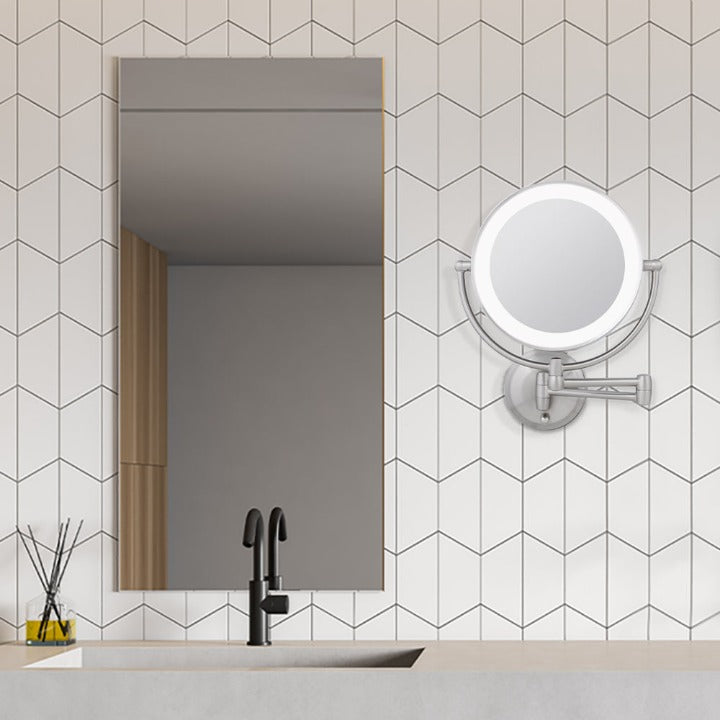Lighted Wall Mounted Makeup Mirror with Magnification & Extendable Arm