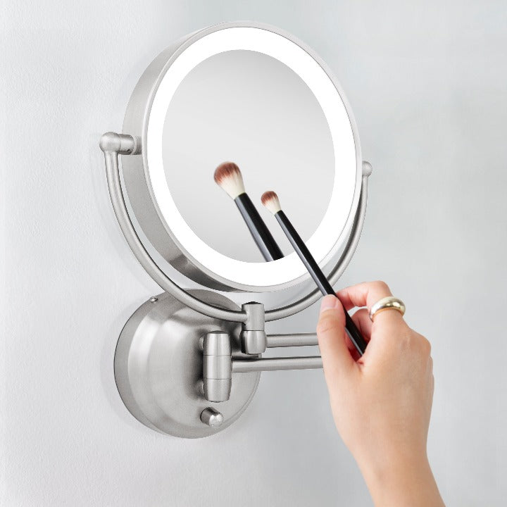 Lighted Wall Mounted Makeup Mirror with Magnification & Extendable Arm