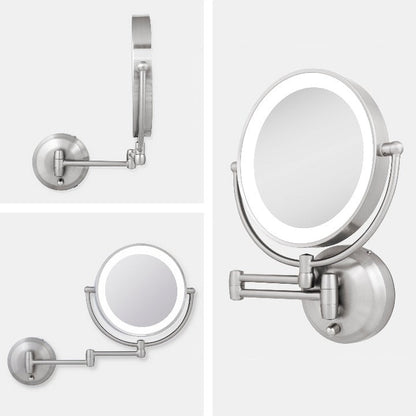Lighted Wall Mounted Makeup Mirror with Magnification & Extendable Arm